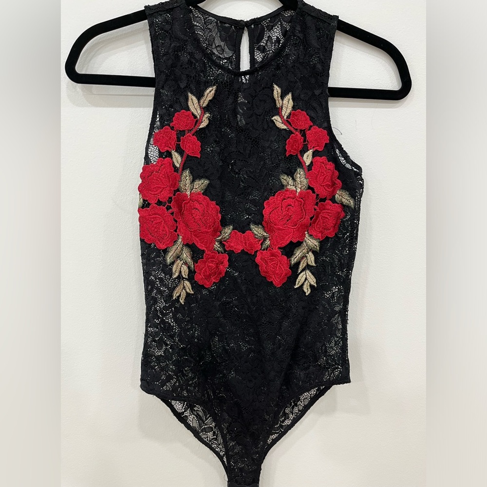 Black/red lace bodysuit. Size small.